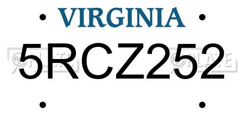 5RCZ252 Virginia License Plate