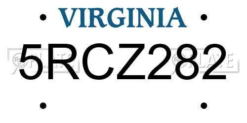 5RCZ282 Virginia License Plate