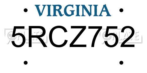 5RCZ752 Virginia License Plate