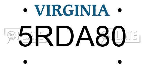 5RDA80 Virginia License Plate