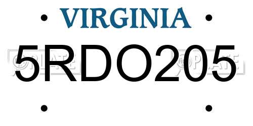 5RDO205 Virginia License Plate