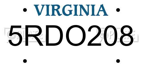 5RDO208 Virginia License Plate