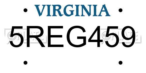 5REG459 Virginia License Plate