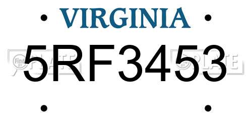5RF3453 Virginia License Plate