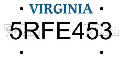 5RFE453 Virginia License Plate
