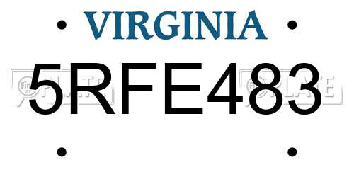 5RFE483 Virginia License Plate