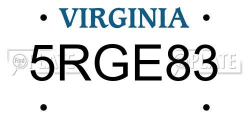 5RGE83 Virginia License Plate