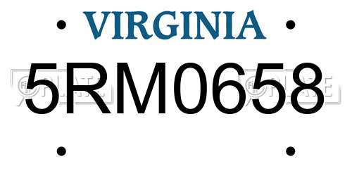 5RM0658 Virginia License Plate