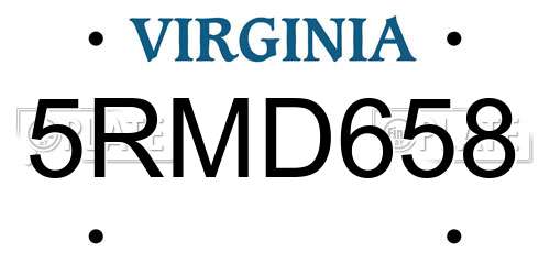5RMD658 Virginia License Plate