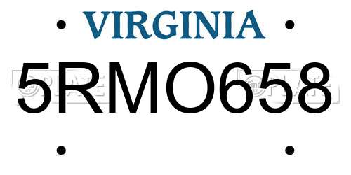 5RMO658 Virginia License Plate