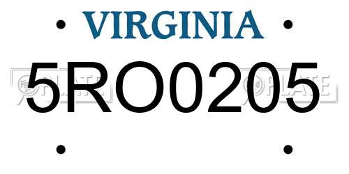 5RO0205 Virginia License Plate
