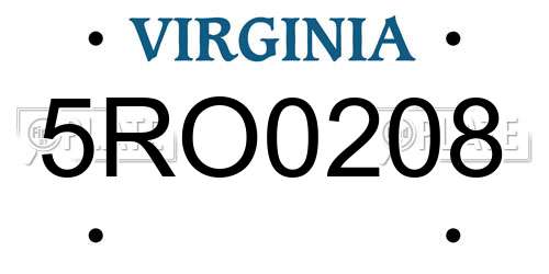 5RO0208 Virginia License Plate
