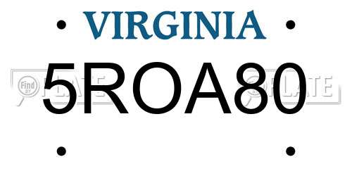 5ROA80 Virginia License Plate