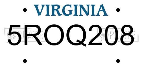 5ROQ208 Virginia License Plate