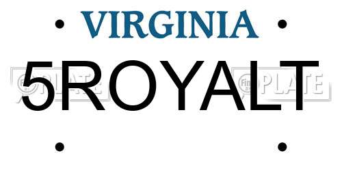 5ROYALT Virginia License Plate