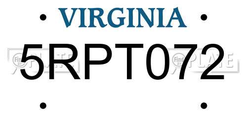 5RPT072 Virginia License Plate