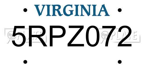 5RPZ072 Virginia License Plate