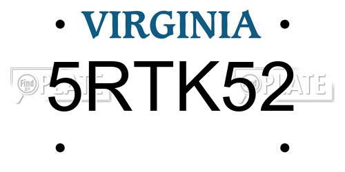 5RTK52 Virginia License Plate