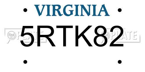 5RTK82 Virginia License Plate