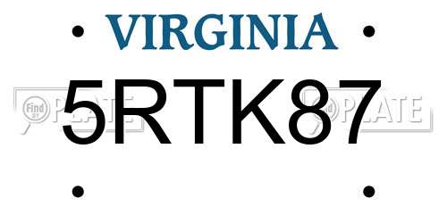 5RTK87 Virginia License Plate