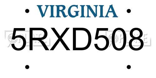 5RXD508 Virginia License Plate