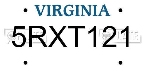 5RXT121 Virginia License Plate