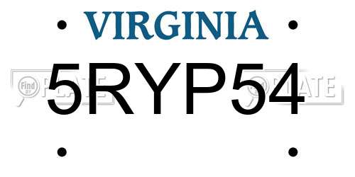 5RYP54 Virginia License Plate