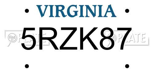 5RZK87 Virginia License Plate
