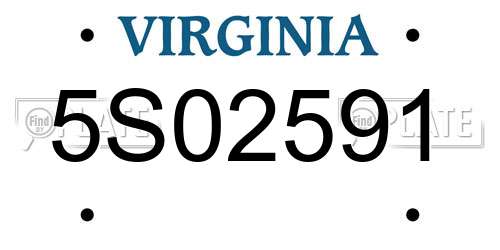 5S02591 Virginia License Plate