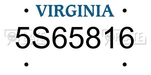 5S65816 Virginia License Plate