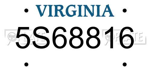 5S68816 Virginia License Plate