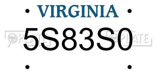 5S83S0 Virginia License Plate