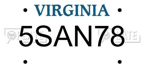 5SAN78 Virginia License Plate