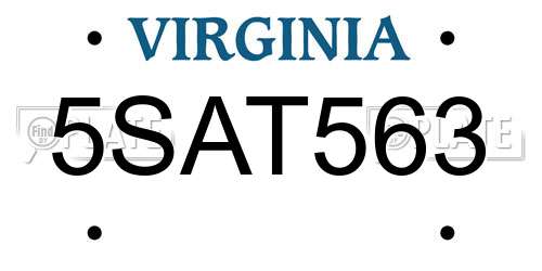 5SAT563 Virginia License Plate