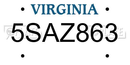 5SAZ863 Virginia License Plate
