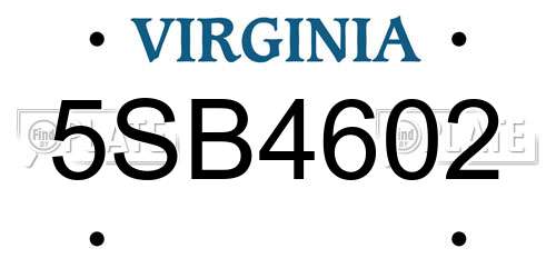 5SB4602 Virginia License Plate