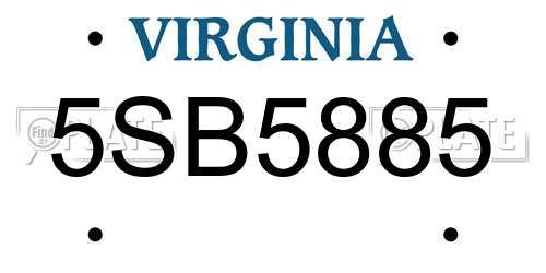 5SB5885 Virginia License Plate