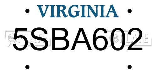 5SBA602 Virginia License Plate