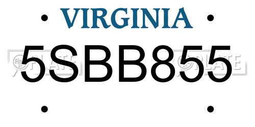 5SBB855 Virginia License Plate