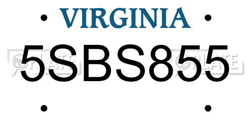 5SBS855 Virginia License Plate