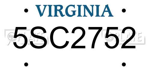 5SC2752 Virginia License Plate