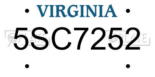 5SC7252 Virginia License Plate