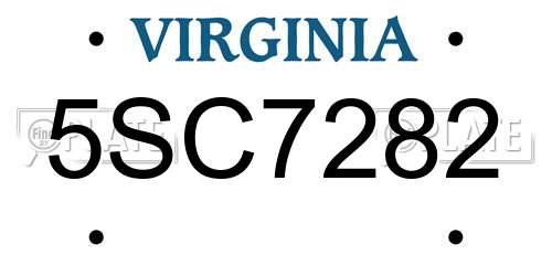 5SC7282 Virginia License Plate