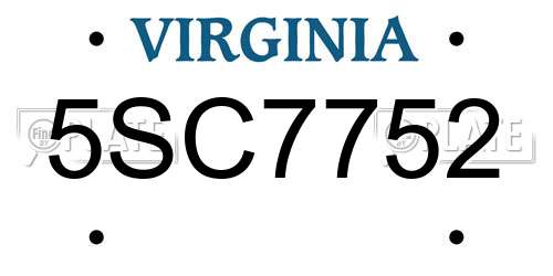 5SC7752 Virginia License Plate