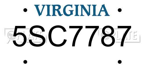 5SC7787 Virginia License Plate