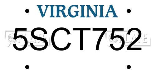 5SCT752 Virginia License Plate