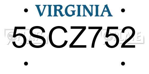 5SCZ752 Virginia License Plate
