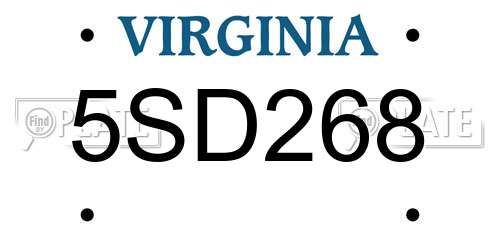 5SD268 Virginia License Plate
