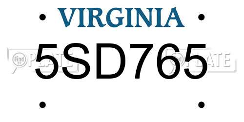 5SD765 Virginia License Plate