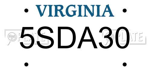 5SDA30 Virginia License Plate